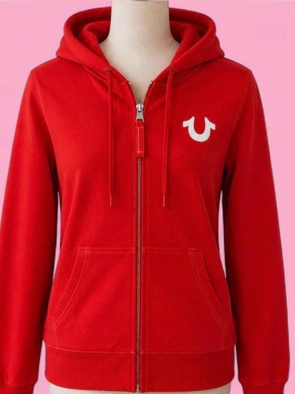 True Religion Red Full Zip Hoodie Logo Fleece Sweatshirt Men’s Large